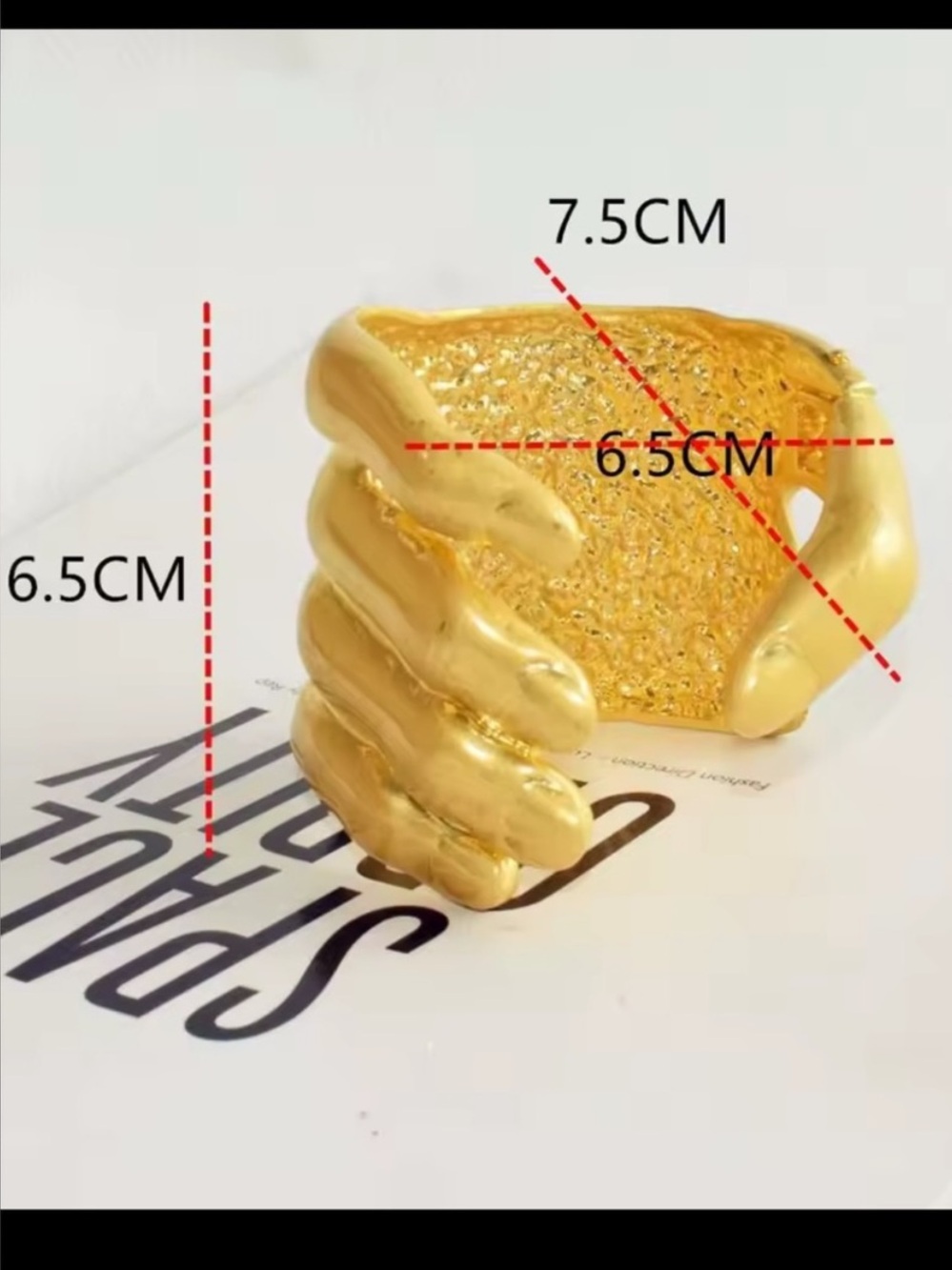 Haute Gold Couture Surrealism Hand Cuff Bracelet - Picture 5 of 5